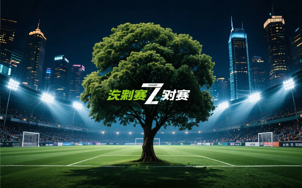 世界杯淘汰赛对阵树与城市夜景结合的视觉海报风格